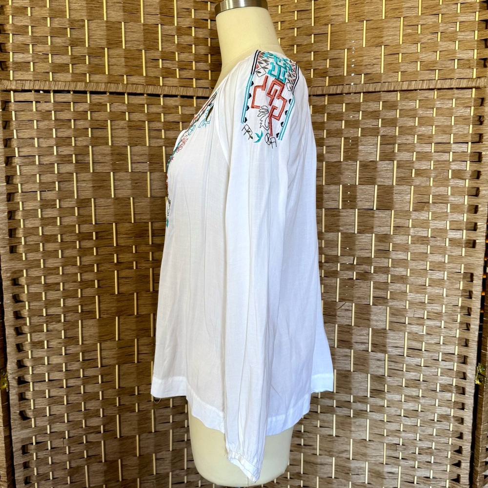 EUC Ivory boho top w/ multicolor embroidered top L - Picture 7 of 11